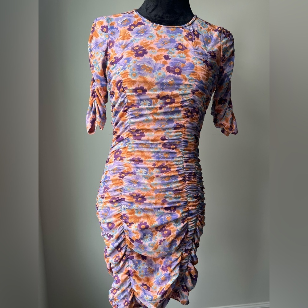 Zara Purple Print Ruched Mini Dress - Picture 17 of 17